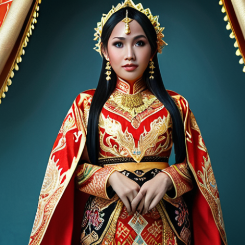 Home 4 **
A Malaysian cosplayer dressed as Carey, showcasing a classic costume inspired by traditional songket fabric with intricate detailing and jewelry. Focus on elegance and cultural elements.
**