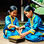 **

"A group of Malaysian children, fully clothed in baju kurung and baju Melayu, playing a traditional game like *congkak* in a *kampung* setting. Safe for work, appropriate content, modest attire, family-friendly. Perfect anatomy, correct proportions, natural pose, well-formed hands."

**